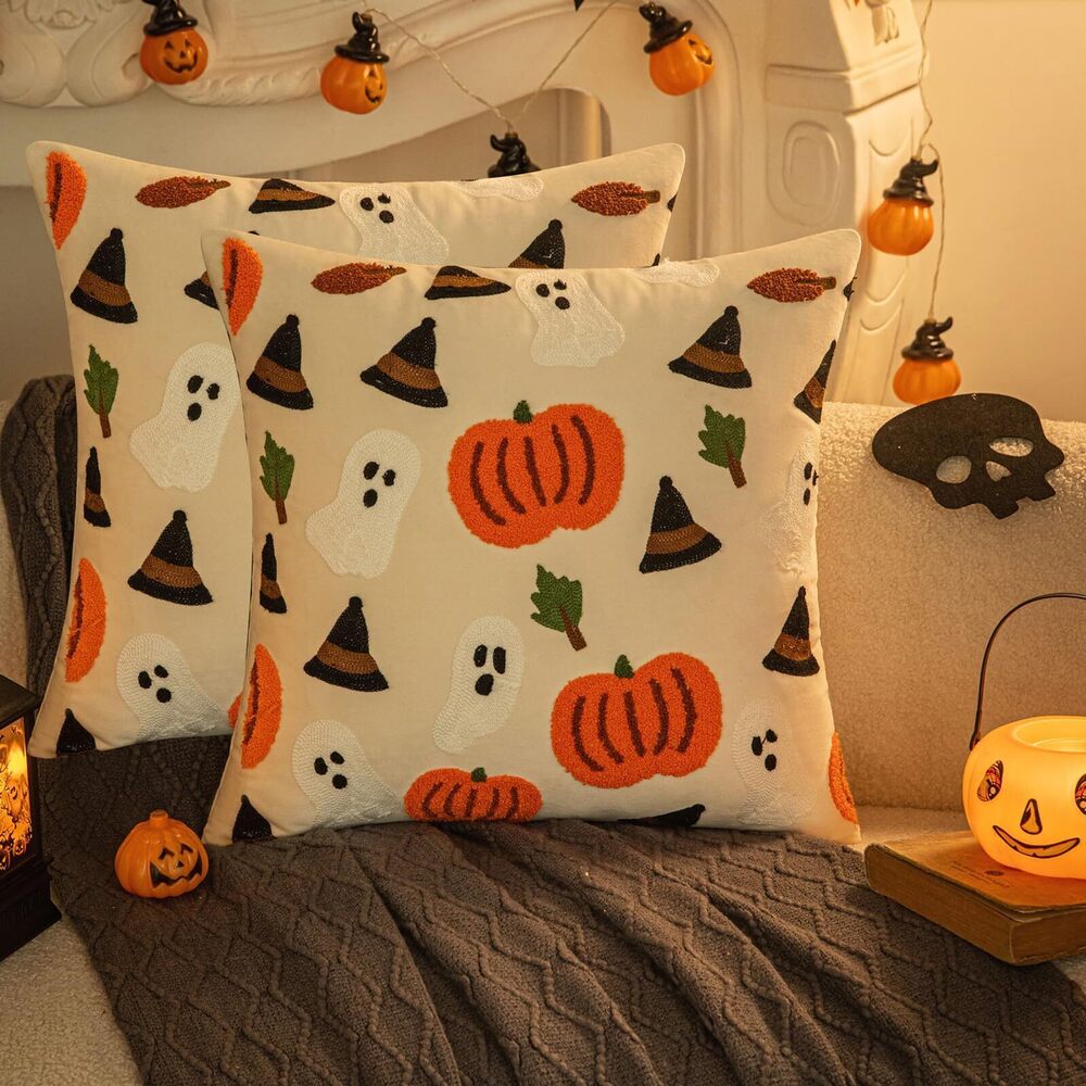 4862 2 Pcs Halloween Pumpkin Throw Pillow Covers 18x18 in，Harvest Festival